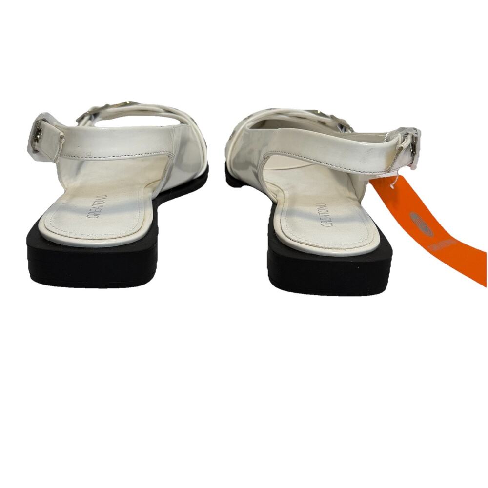 Creation Womens White Pointed Toe Slingback Flats Studded Buckle Shoes 10 NWT - Picture 2 of 4